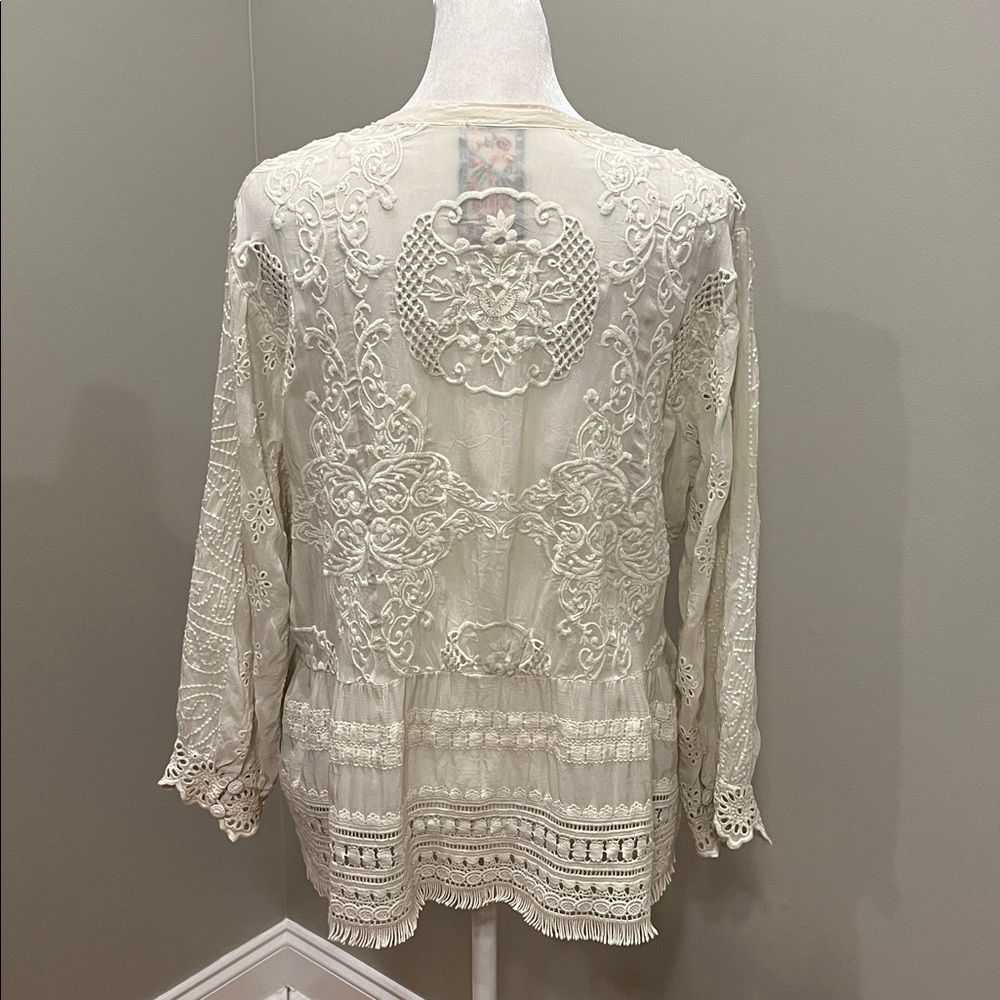 Johnny Was Cream Embroidered Button-Up Top - Picture 8 of 11
